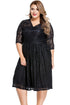 Black Lace V Neck Curvy Skater Dress